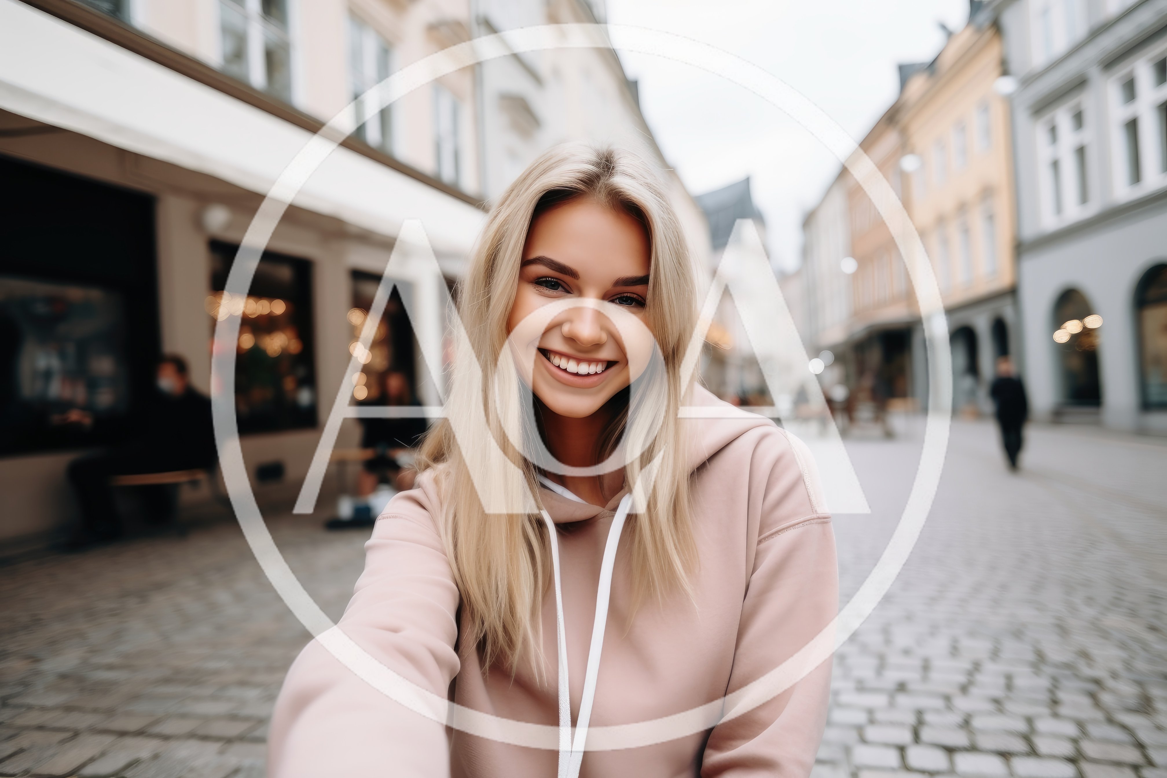 Young Blonde Woman Taking A Selfie In A City
