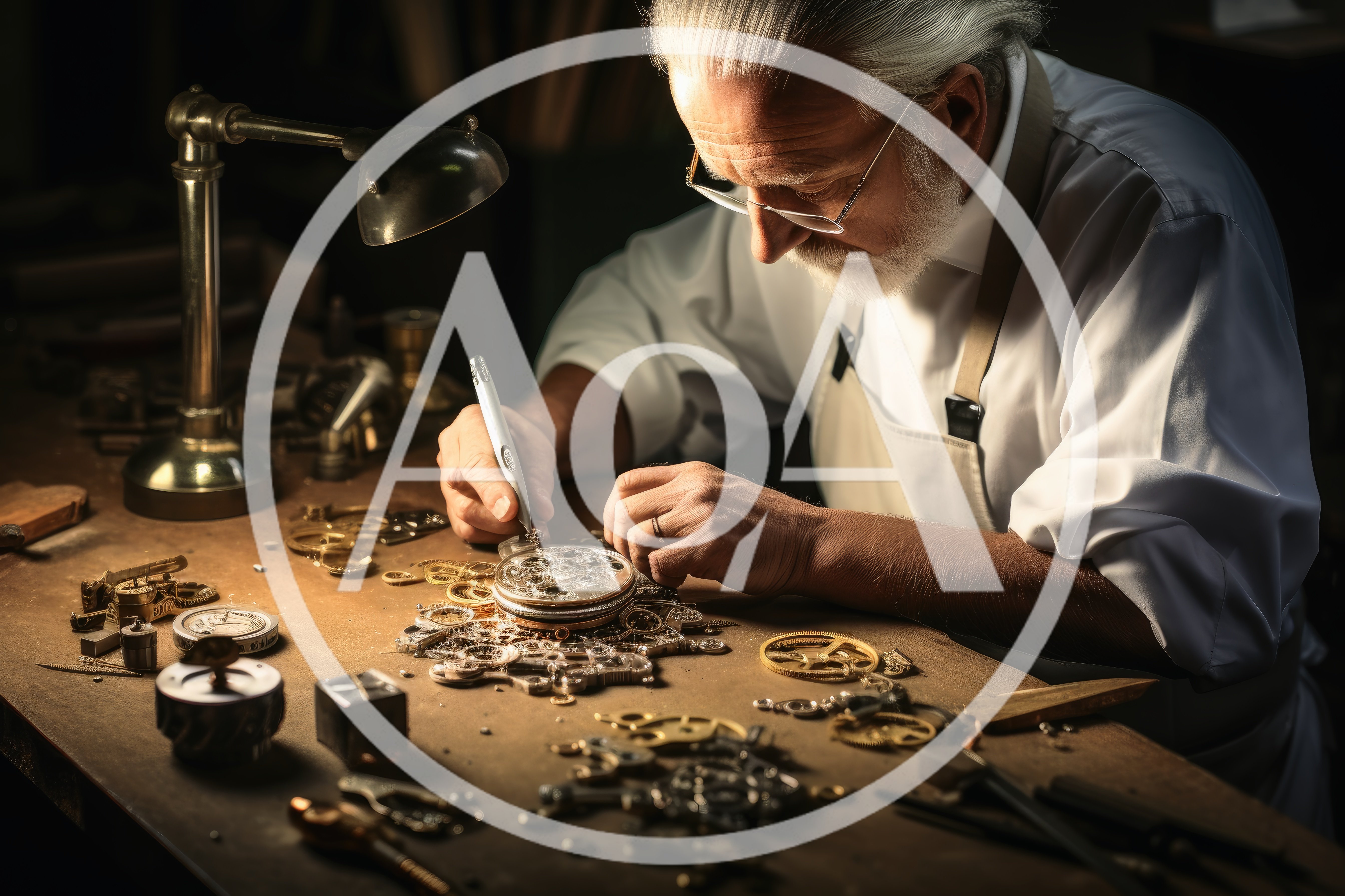 Elderly Watchmaker Repairing Vintage Timepiece In Workshop