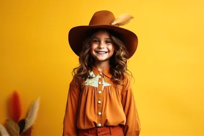Smiling Young Girl Wearing A Brown Cowboy Hat
