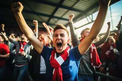 Excited Soccer Fan Cheering In Stadium Crowd