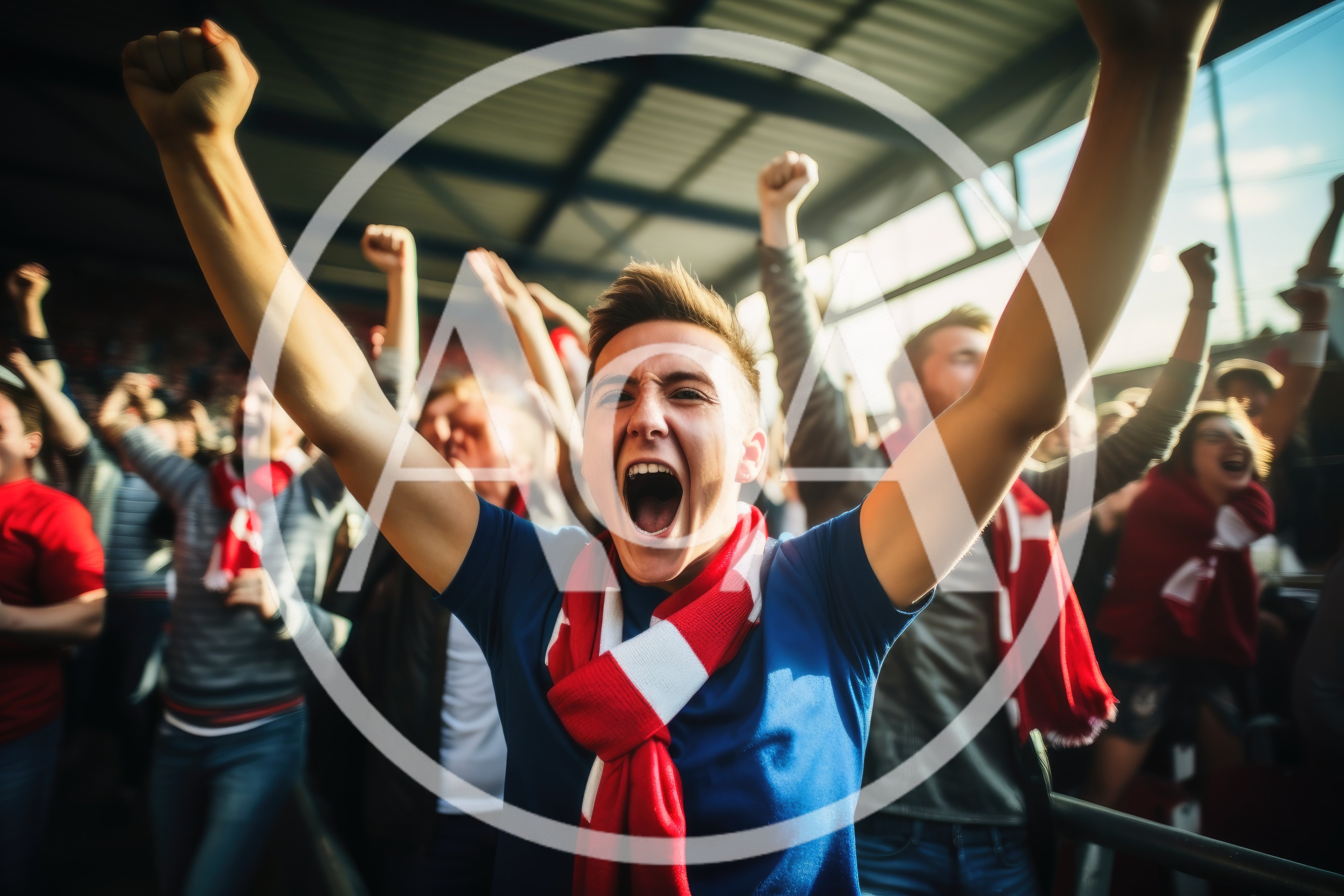 Excited Soccer Fan Cheering In Stadium Crowd