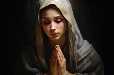 Portrait Of A Woman Praying With Closed Eyes