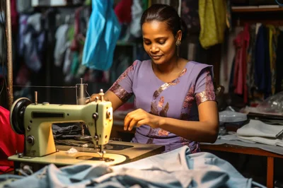 Skilled Seamstress Working On A Vintage Sewing Machine