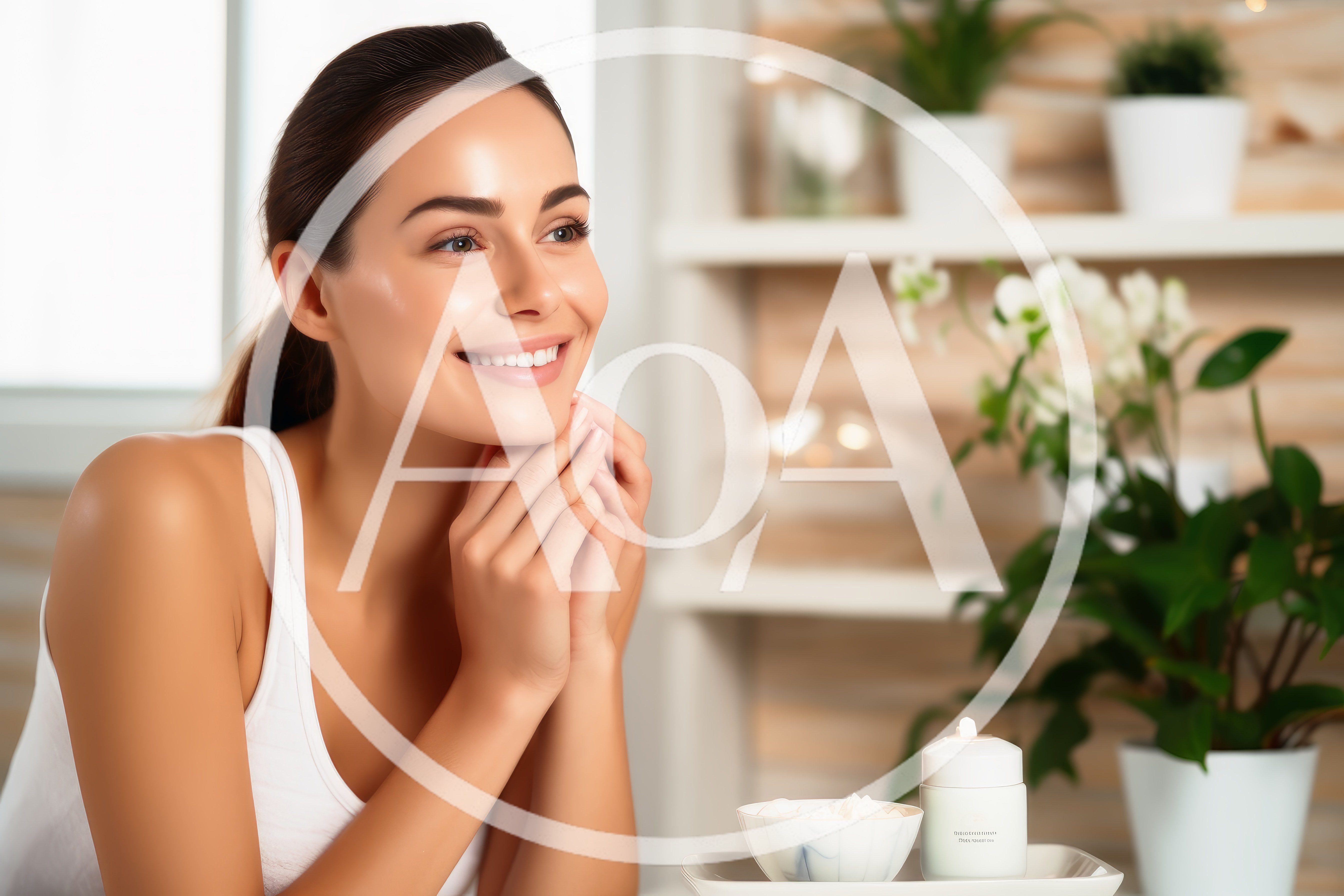 Smiling Woman With Glowing Skin In A Bright Room