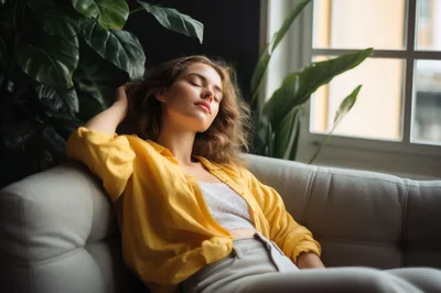 Young Woman Relaxing On A Sofa At Home
