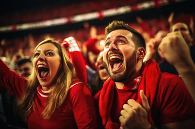 Excited Fans Cheering at a Sports Stadium