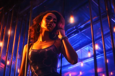 Woman Posing By A Pole In A Nightclub