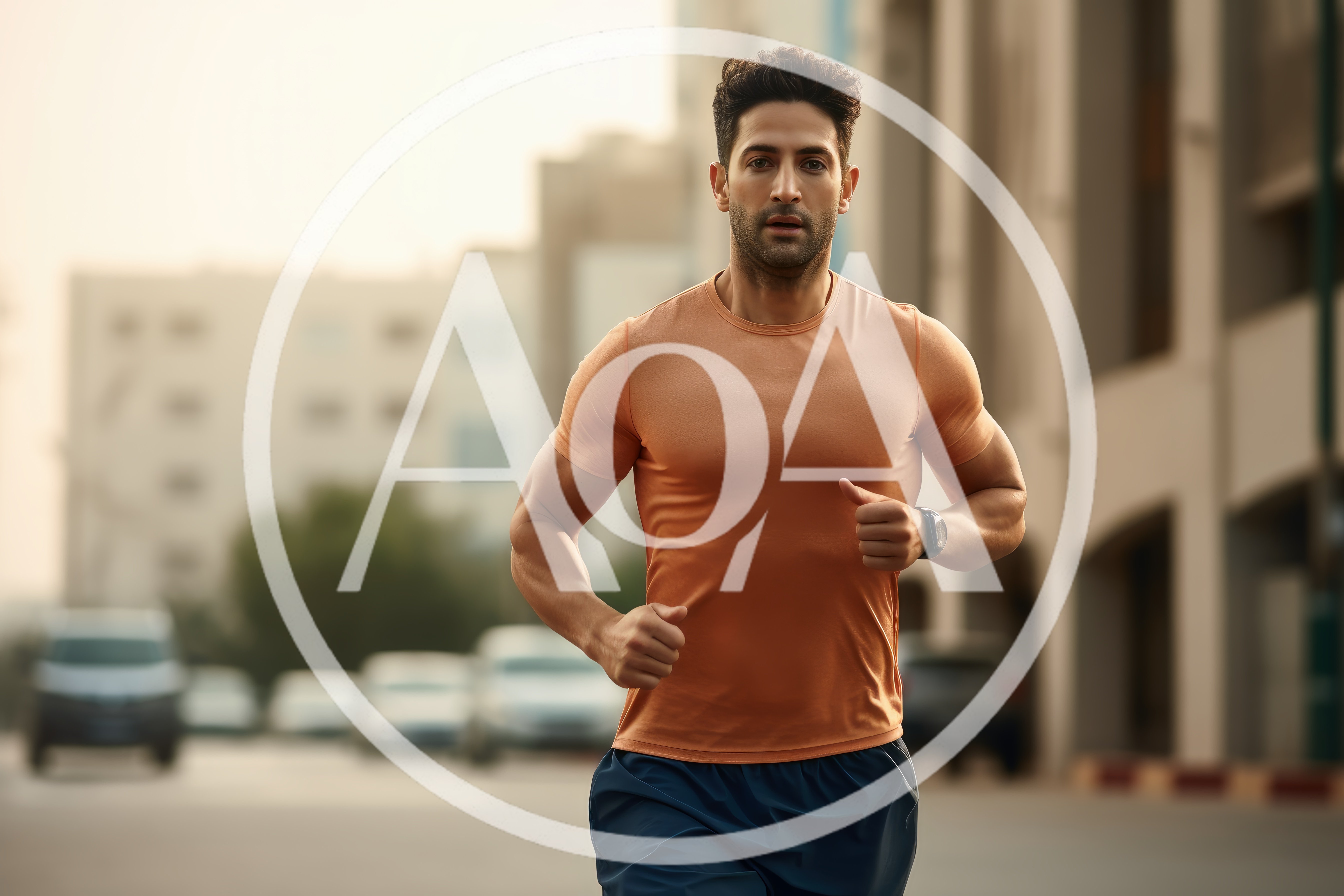 Athletic Man Jogging Through City Street
