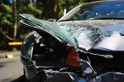 Damaged Car Front End After Traffic Accident