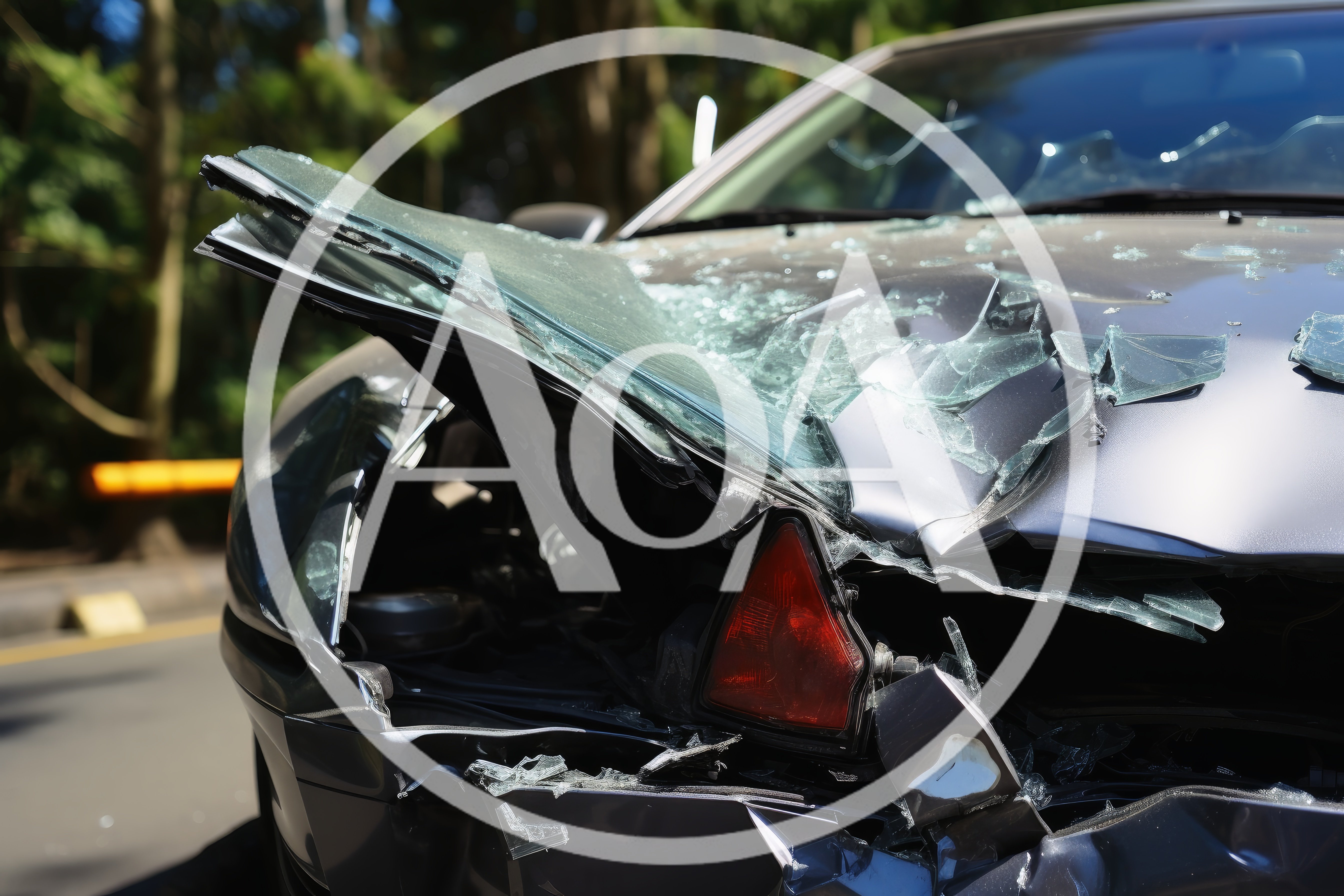 Damaged Car Front End After Traffic Accident