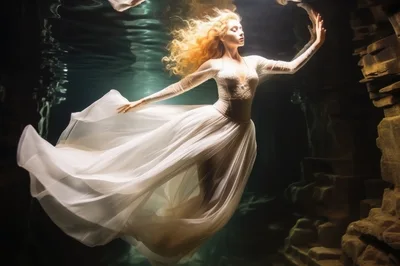 Underwater Portrait Of A Woman In A White Dress