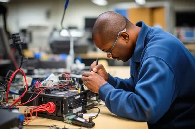 Technician Repairing Electronic Equipment In A Laboratory