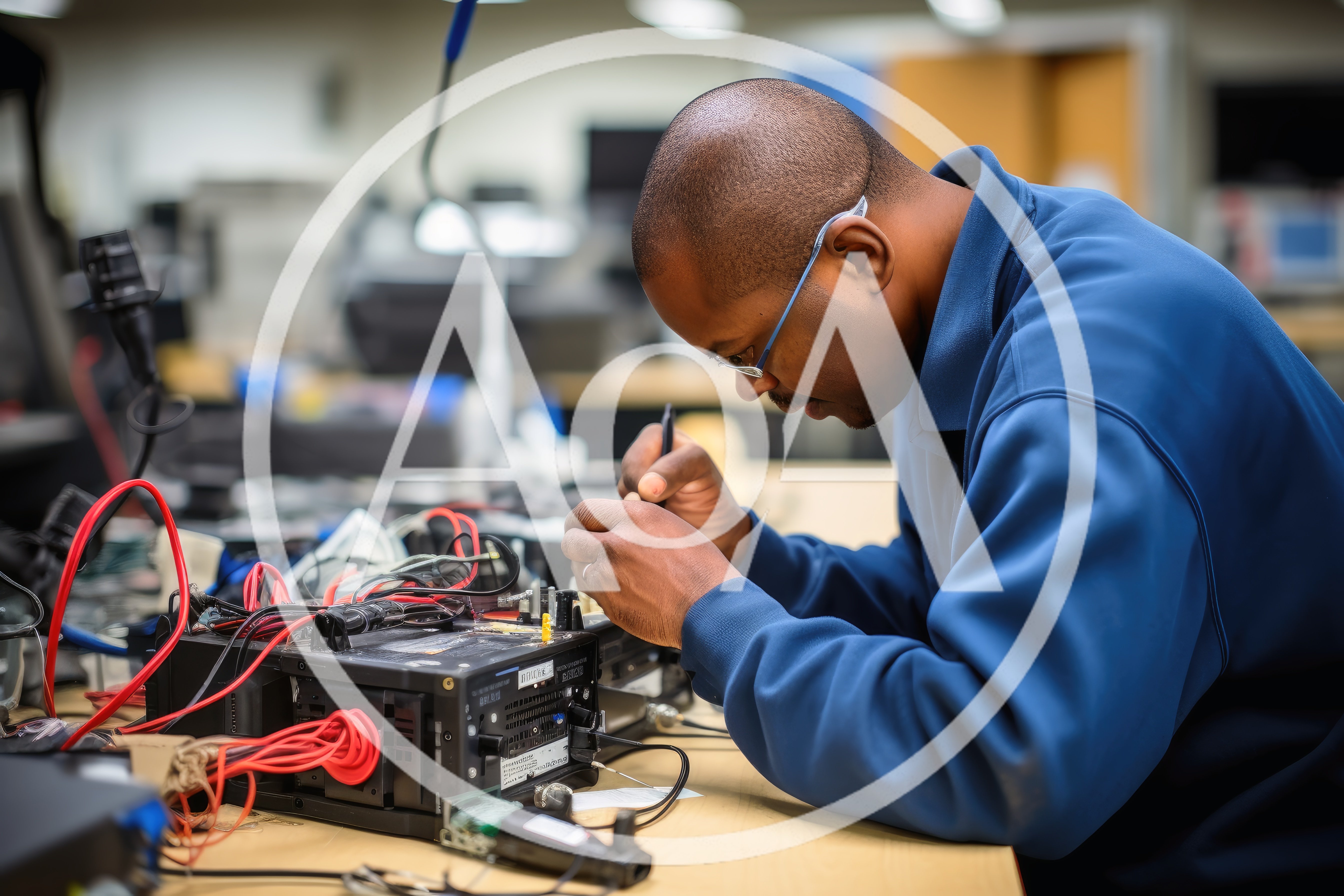 Technician Repairing Electronic Equipment In A Laboratory