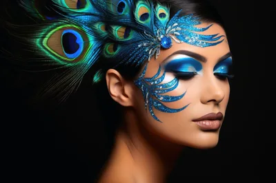 Portrait Of A Woman With Peacock Feather Makeup