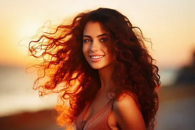 Portrait Of A Smiling Woman With Curly Hair