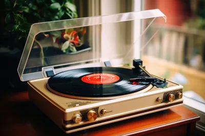 Vintage Gold Turntable Playing Vinyl Record