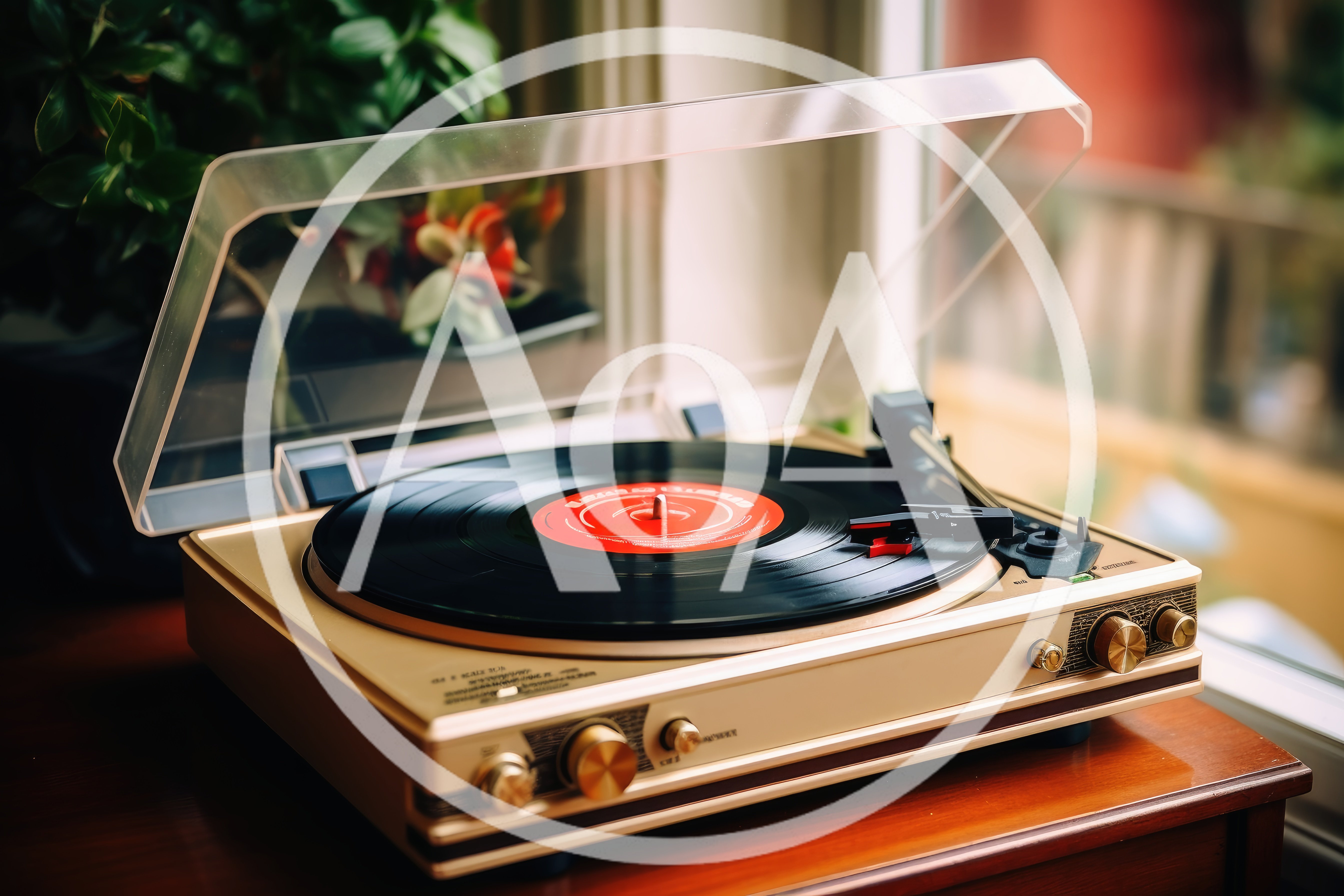 Vintage Gold Turntable Playing Vinyl Record