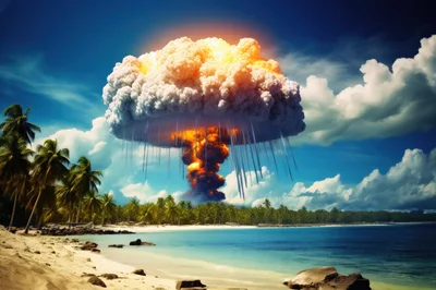 Nuclear Explosion Over A Tropical Island Beach