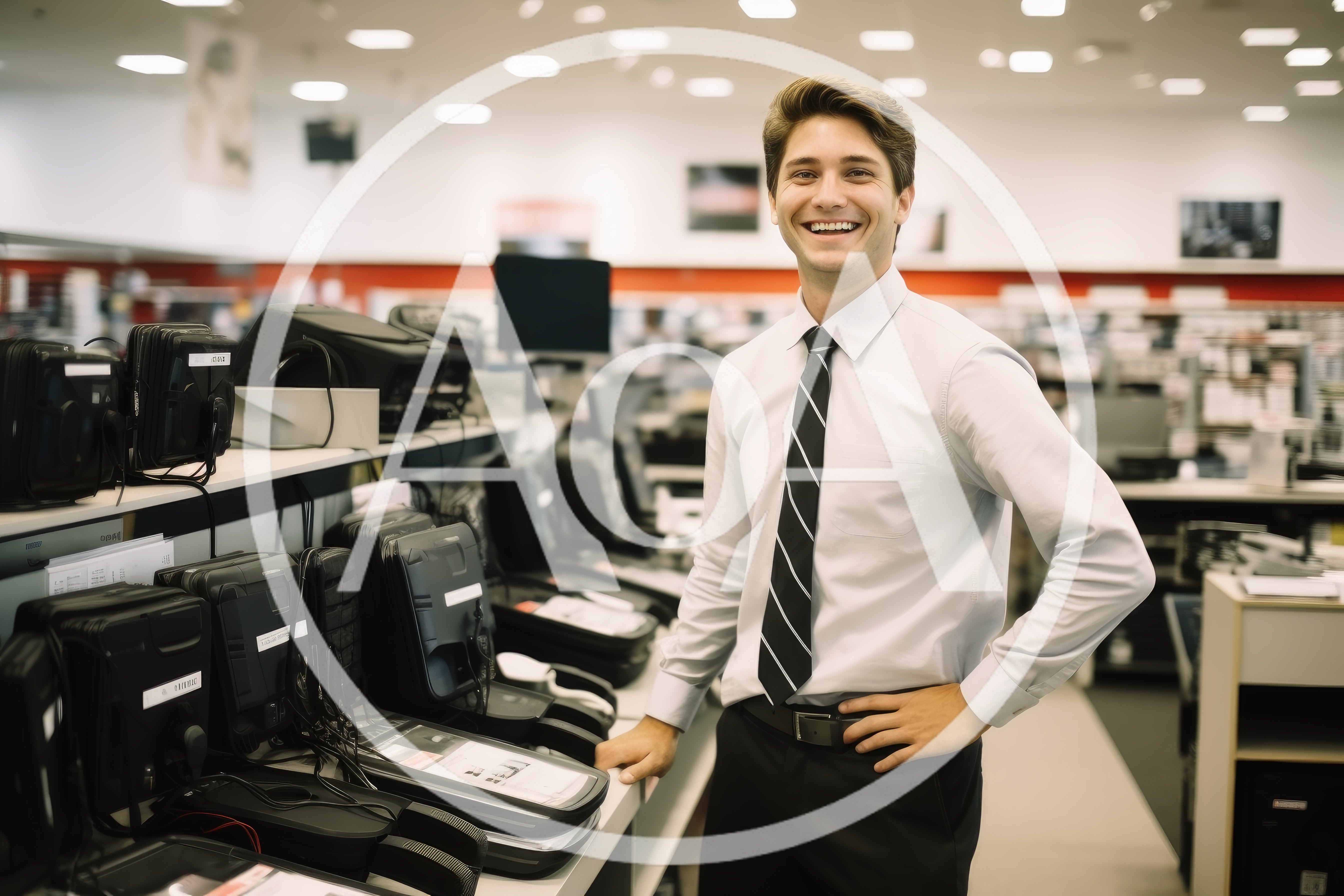 Smiling Sales Associate Standing In Electronics Store