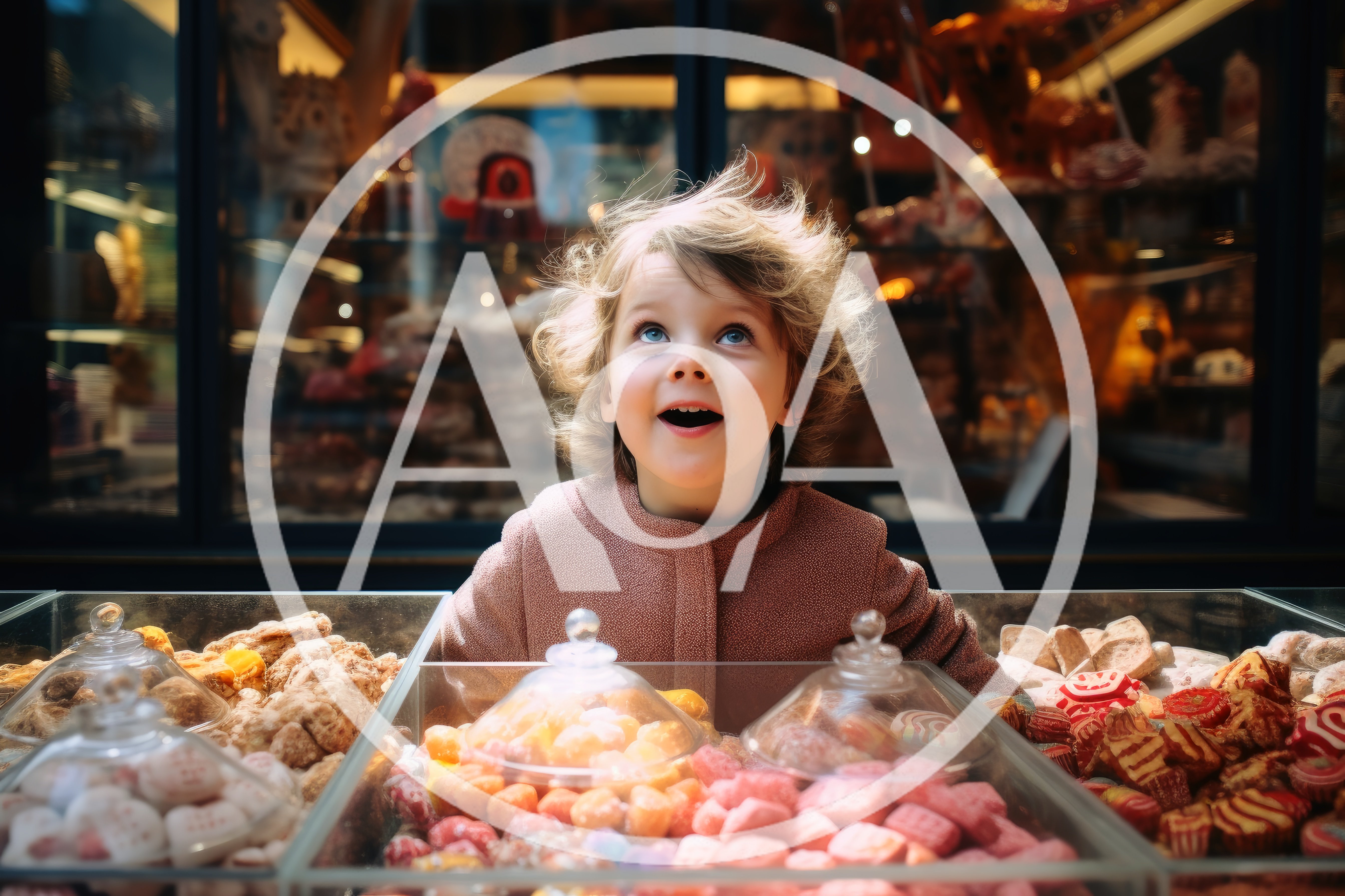 Excited Child Looking At Candy Display In Shop
