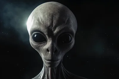 Close Up Portrait Of A Grey Alien