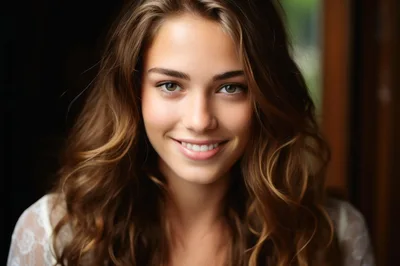 Portrait Of A Smiling Young Woman With Wavy Hair