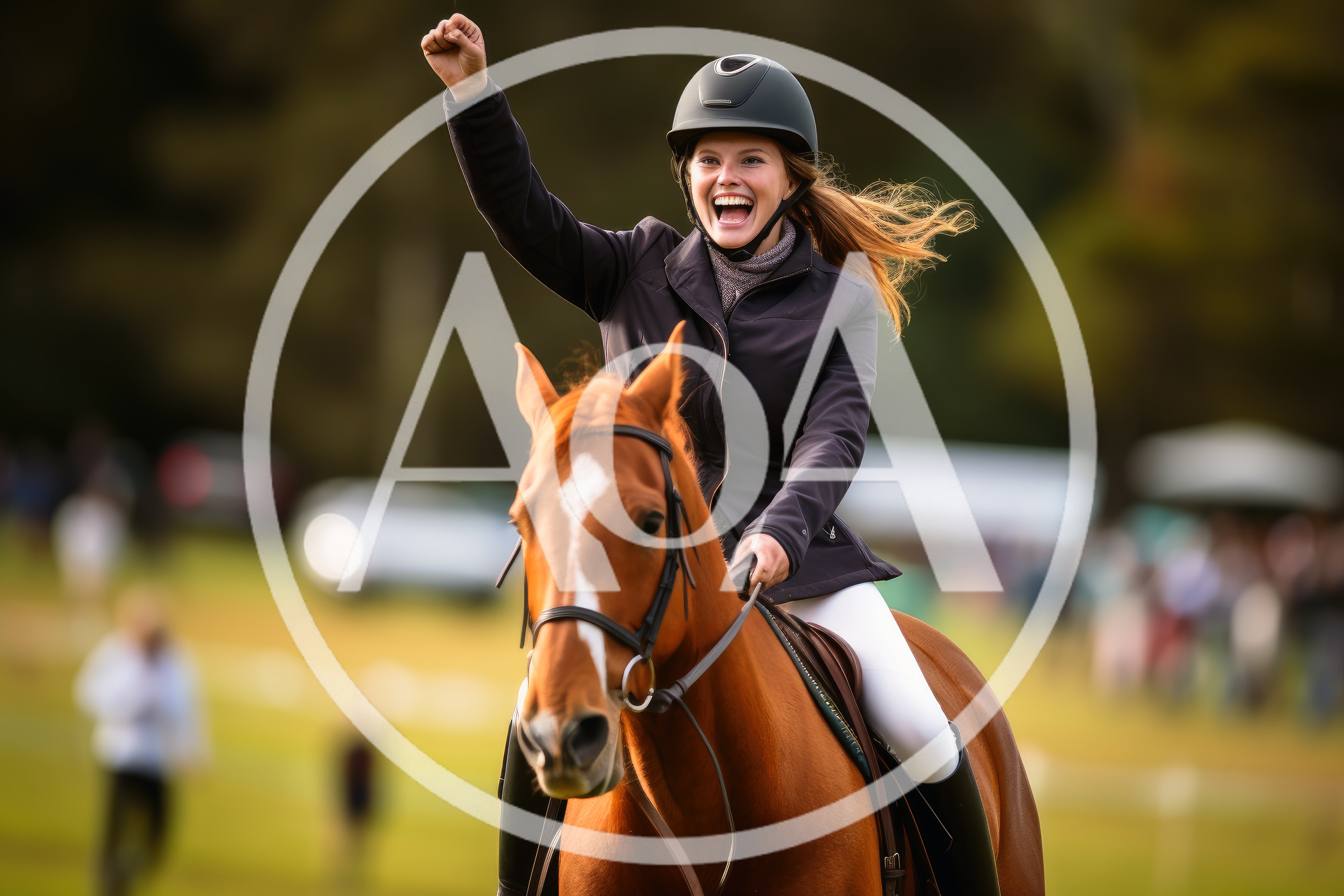 Happy Equestrian Celebrating Victory On Horseback