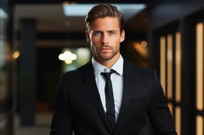 Professional Businessman Standing In A Modern Office Corridor