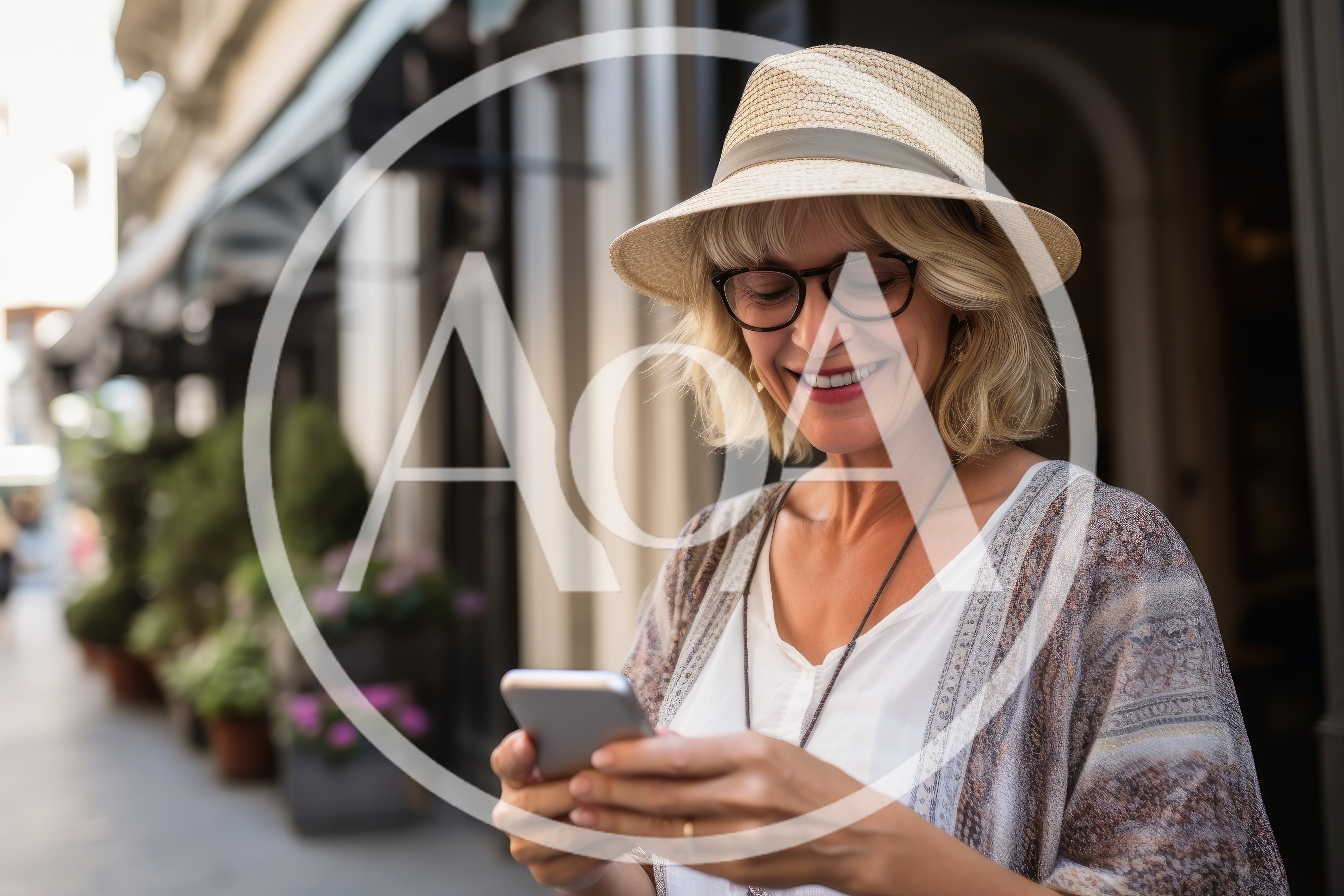 Mature Woman Using Smartphone On City Street