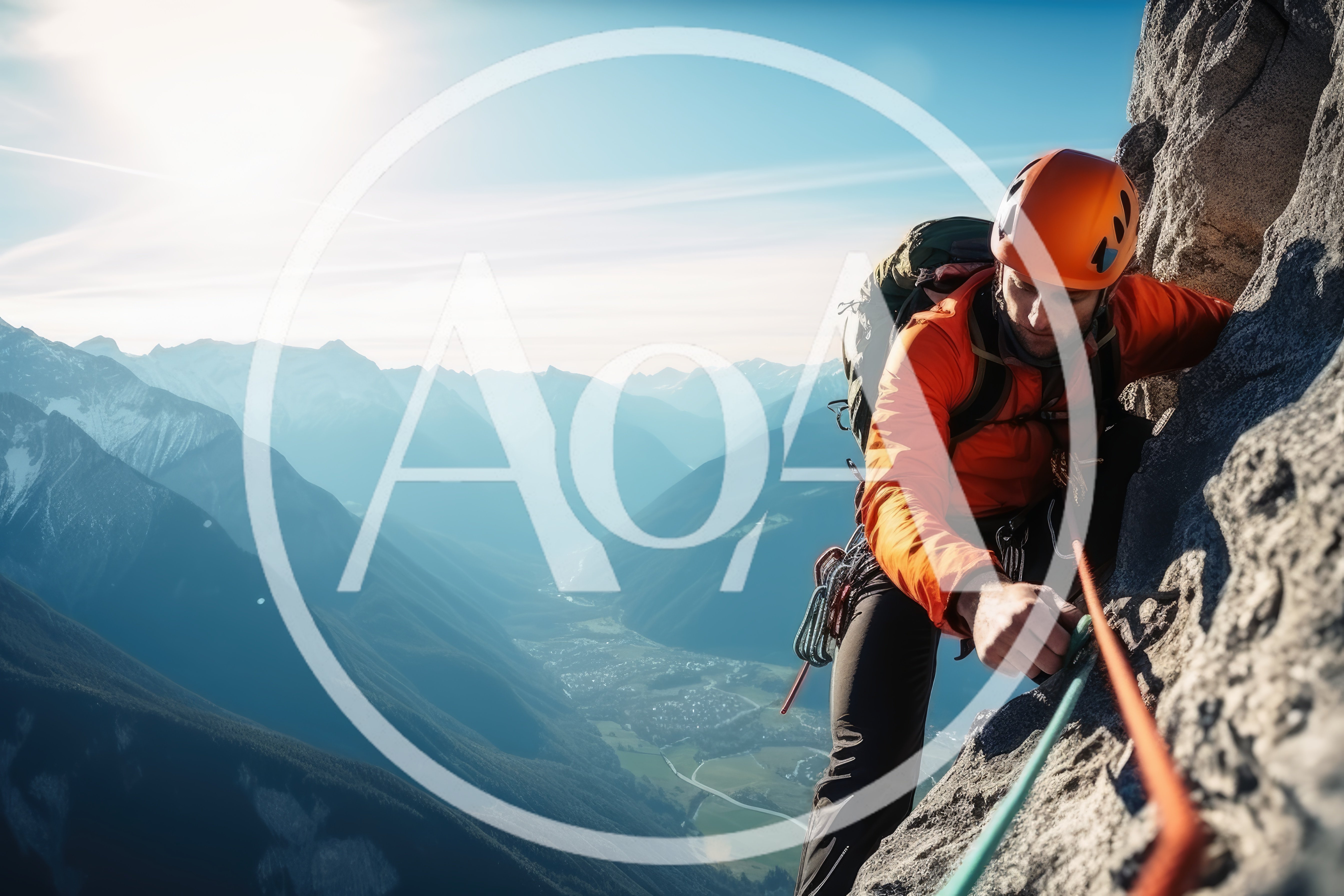 Rock Climber Ascending A Steep Mountain Face
