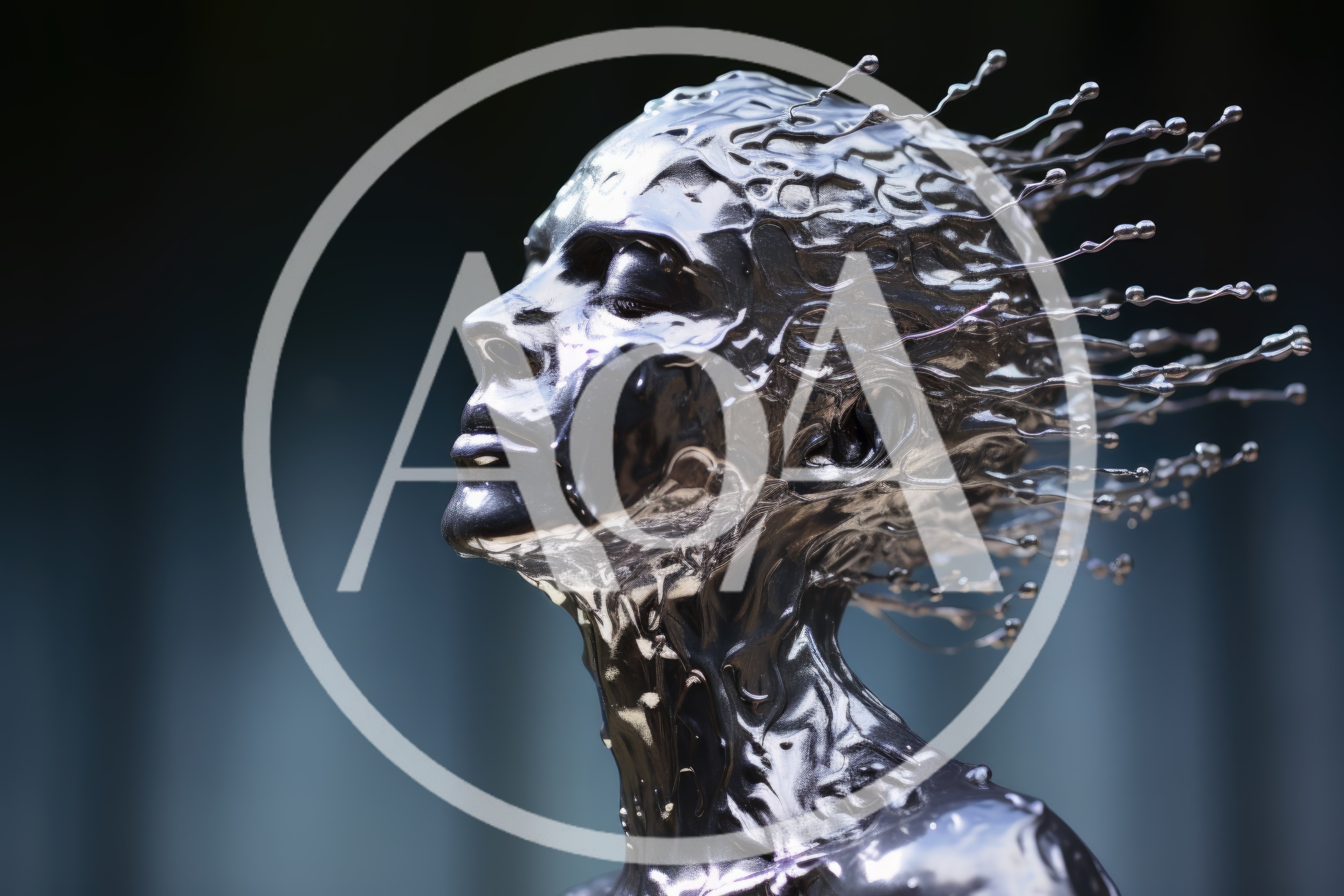 Abstract Liquid Metal Human Head Sculpture