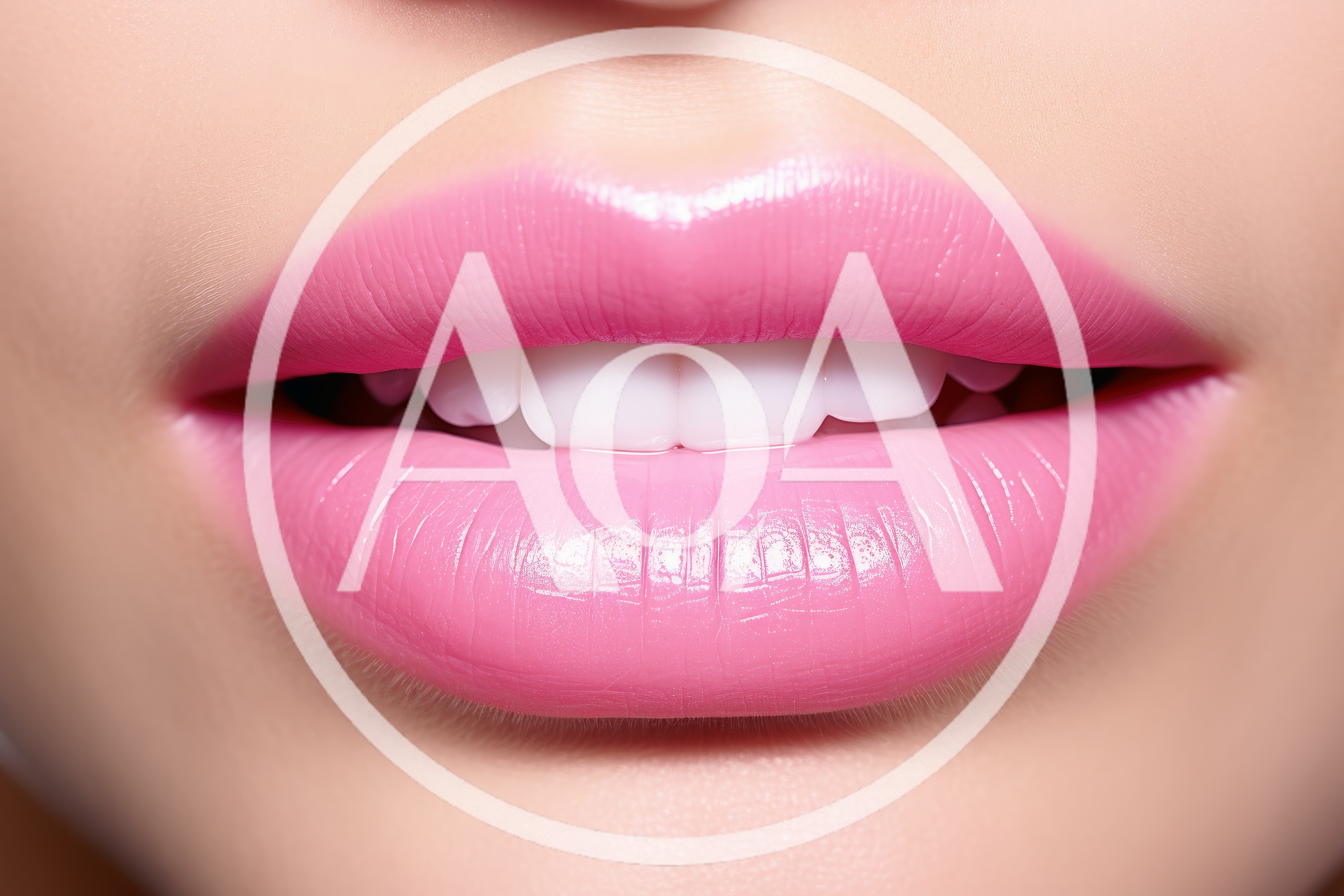 Close Up Of Woman With Pink Lipstick And White Teeth
