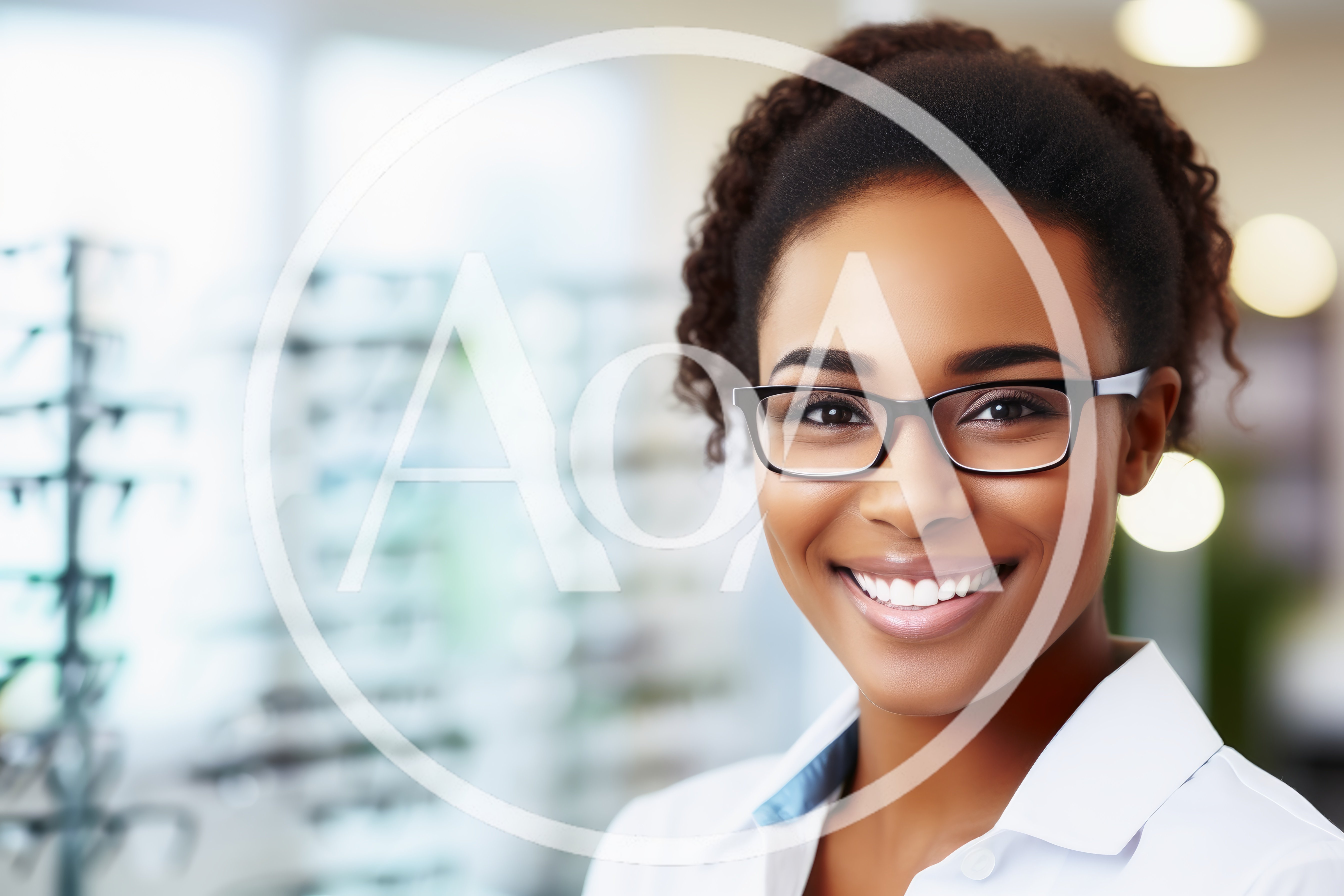 Smiling Female Optometrist Wearing Glasses In Optical Store