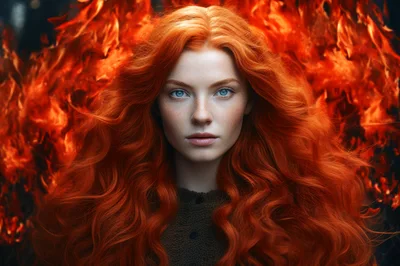 Portrait Of A Redheaded Woman Against A Fiery Background
