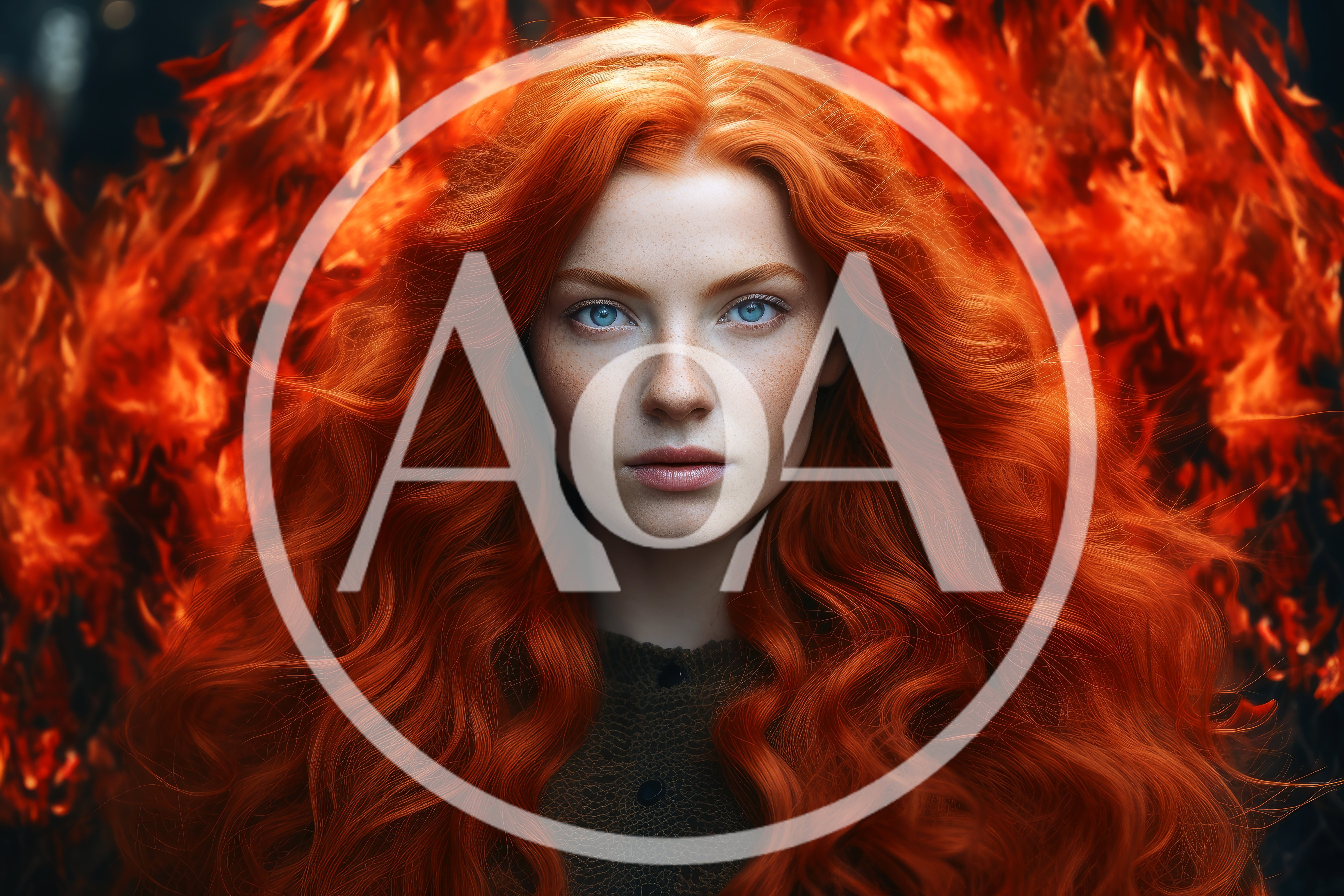 Portrait Of A Redheaded Woman Against A Fiery Background