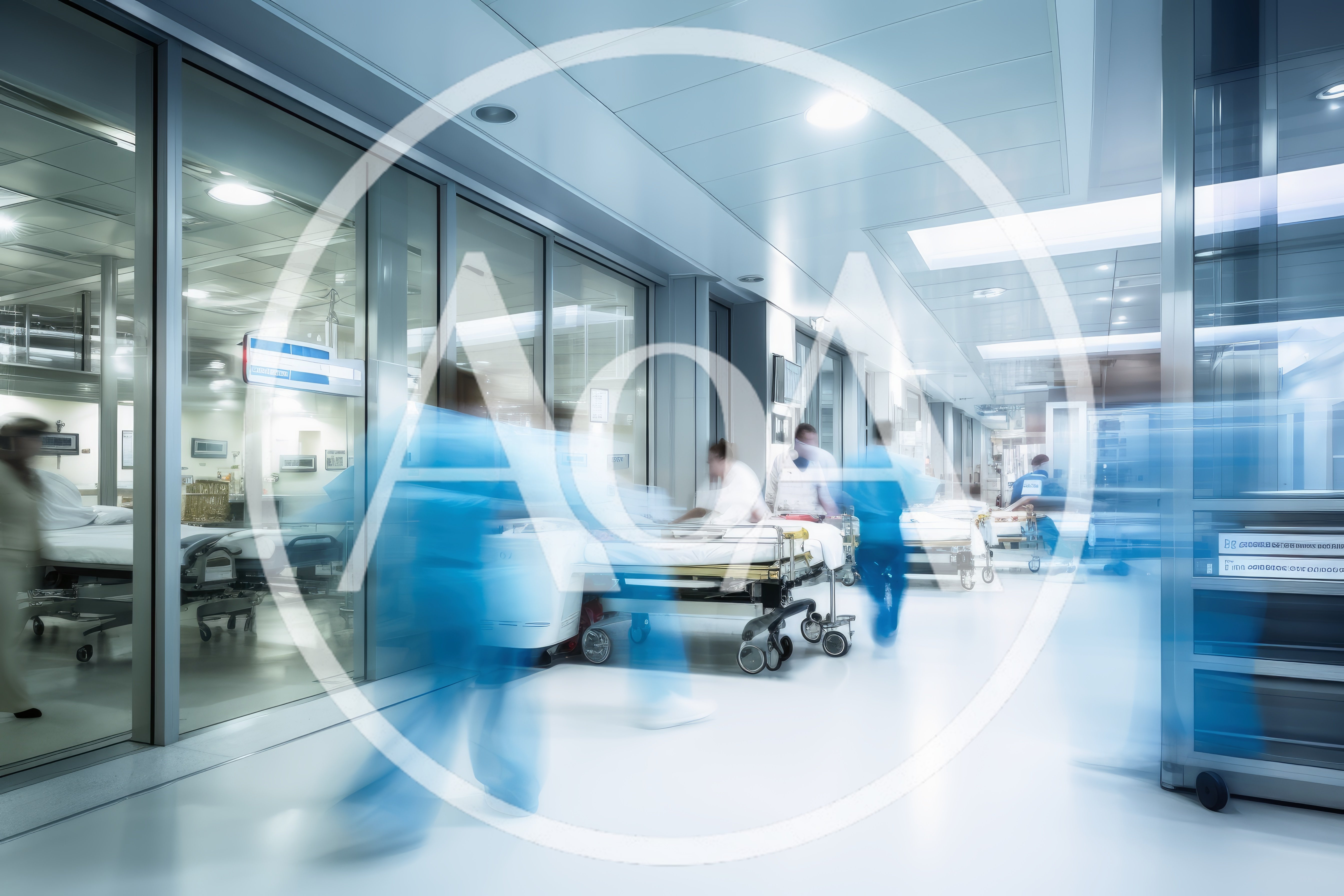 Medical Staff Moving Patients Through Busy Hospital Corridor