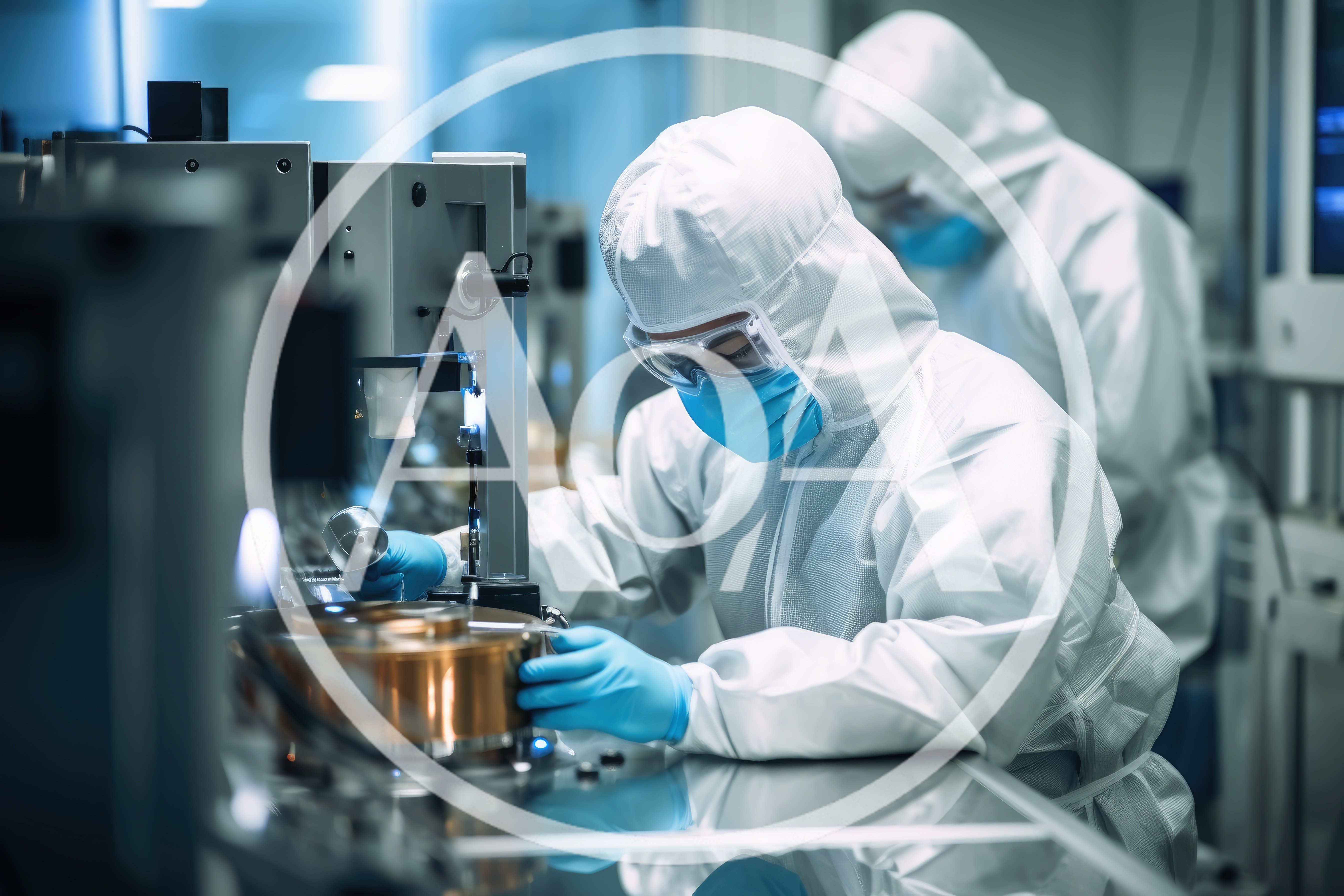 Technicians Working In A High Tech Semiconductor Cleanroom
