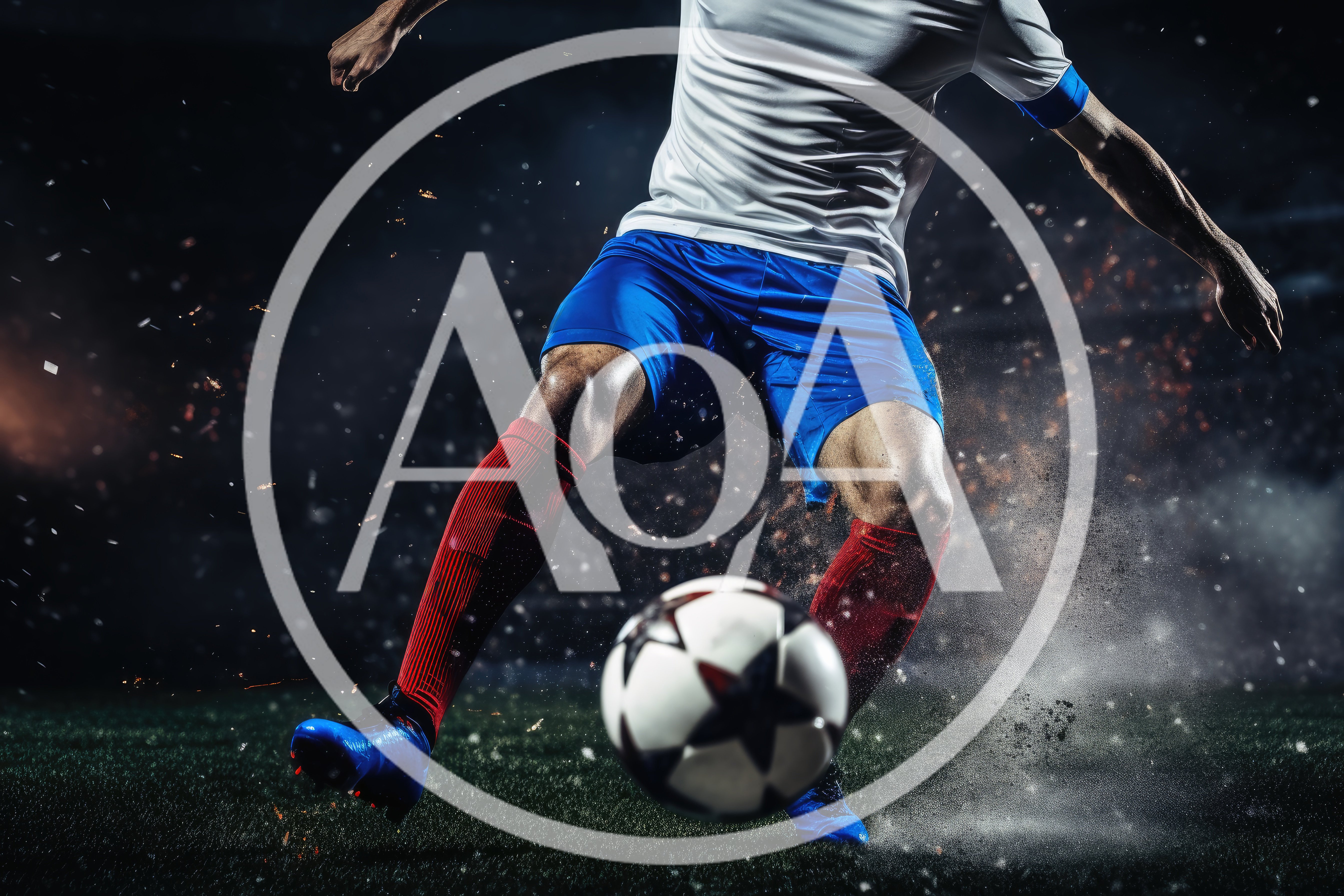 Professional Soccer Player Kicking Ball On Stadium Field