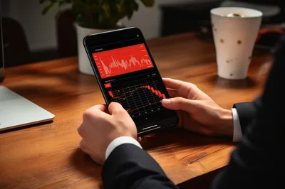 Businessman Analyzing Financial Stock Market Charts On Smartphone