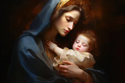 Oil Painting Of The Virgin Mary Holding Baby Jesus