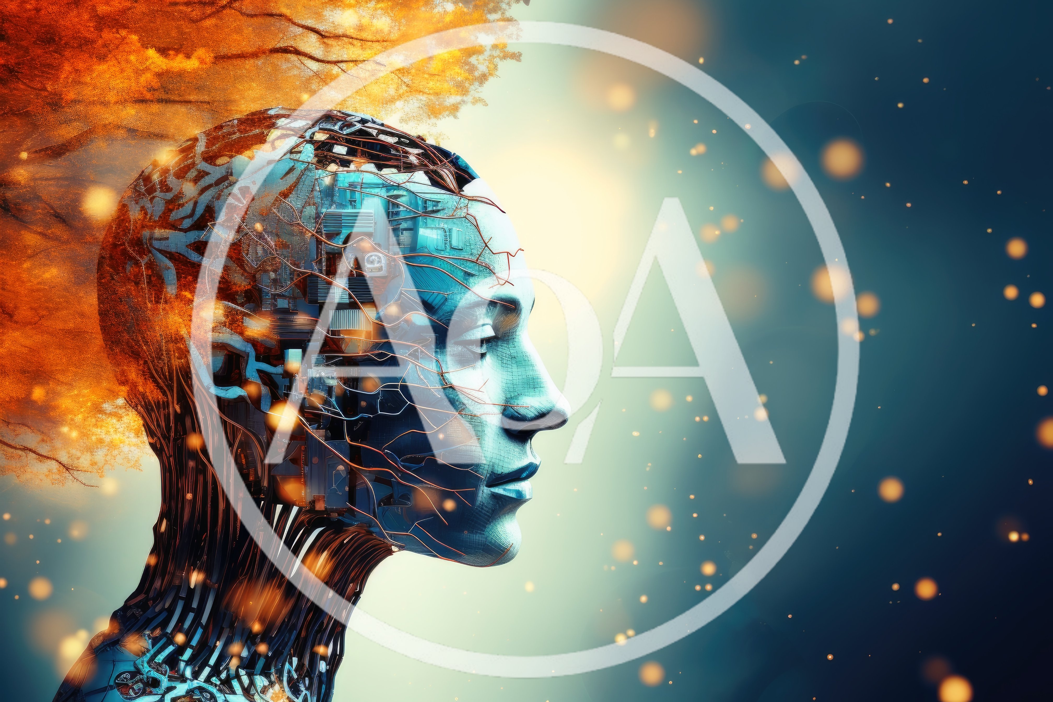 Futuristic Android Head With Digital Neural Network