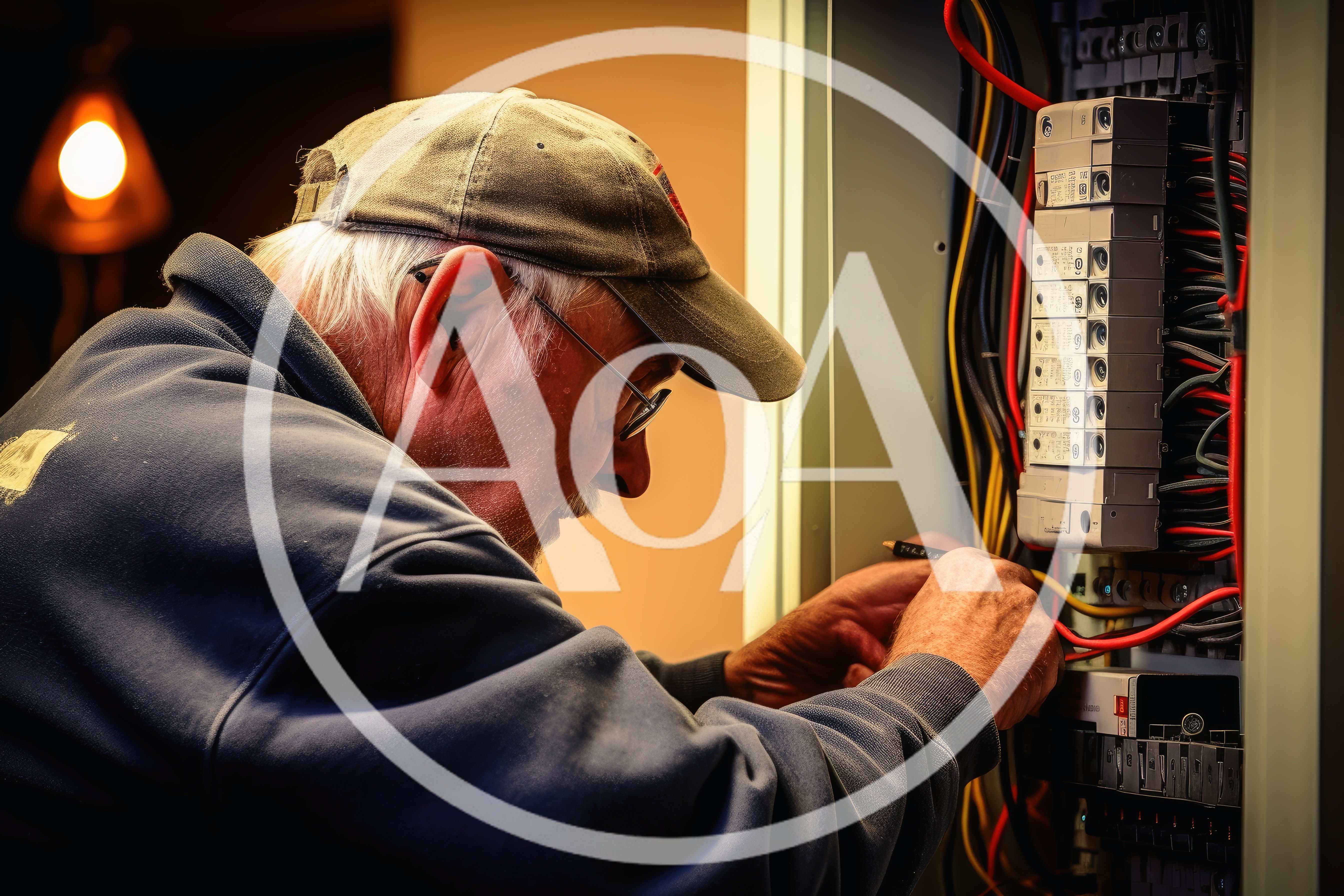 Senior Electrician Working On Residential Circuit Breaker Panel