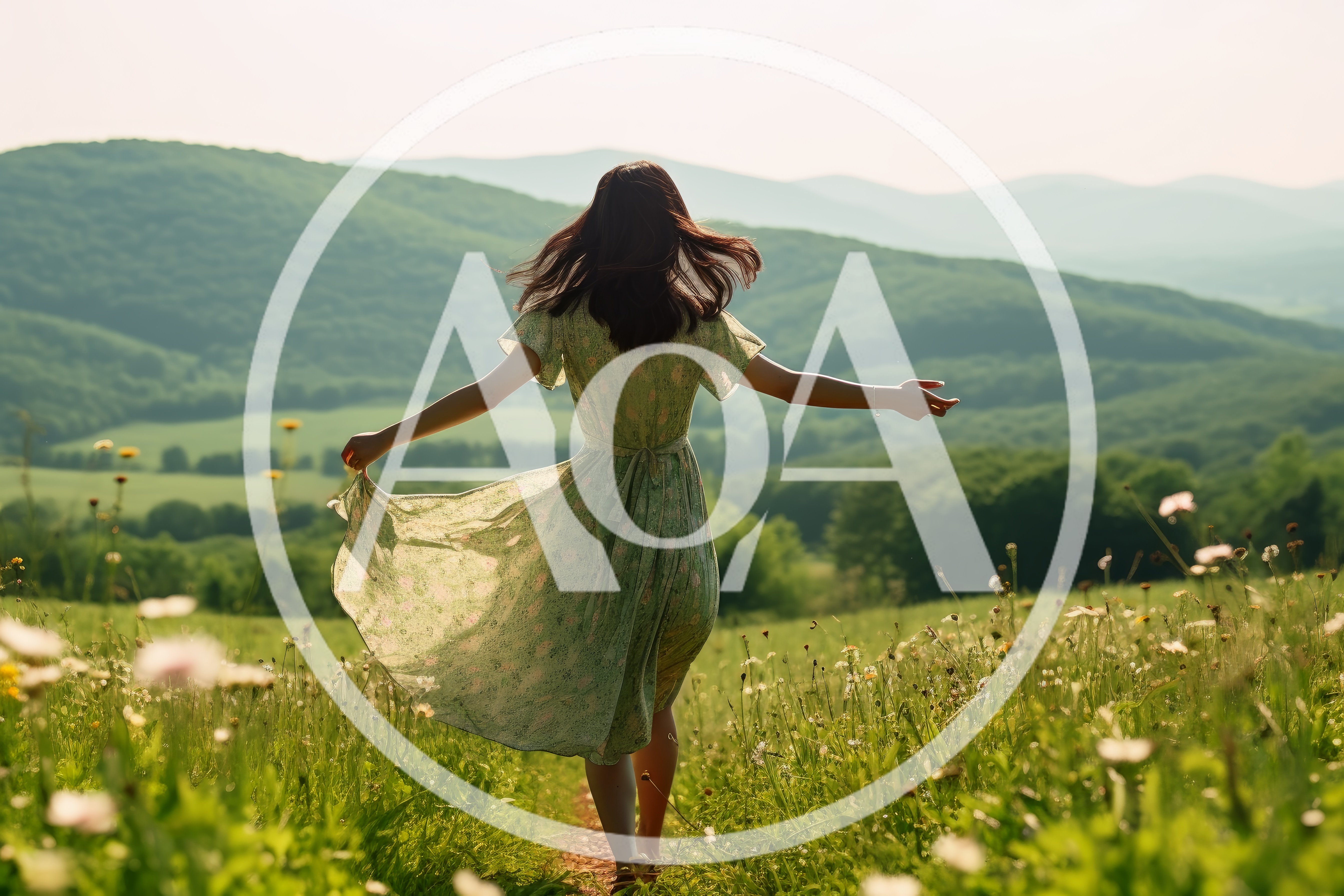 Young Woman Walking Through A Sunny Wildflower Meadow