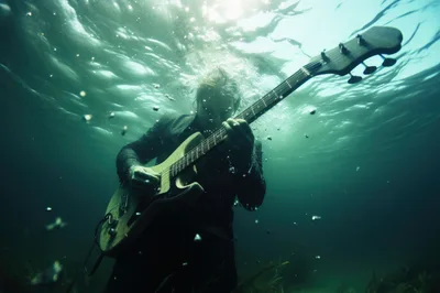 Man Playing Electric Guitar Underwater