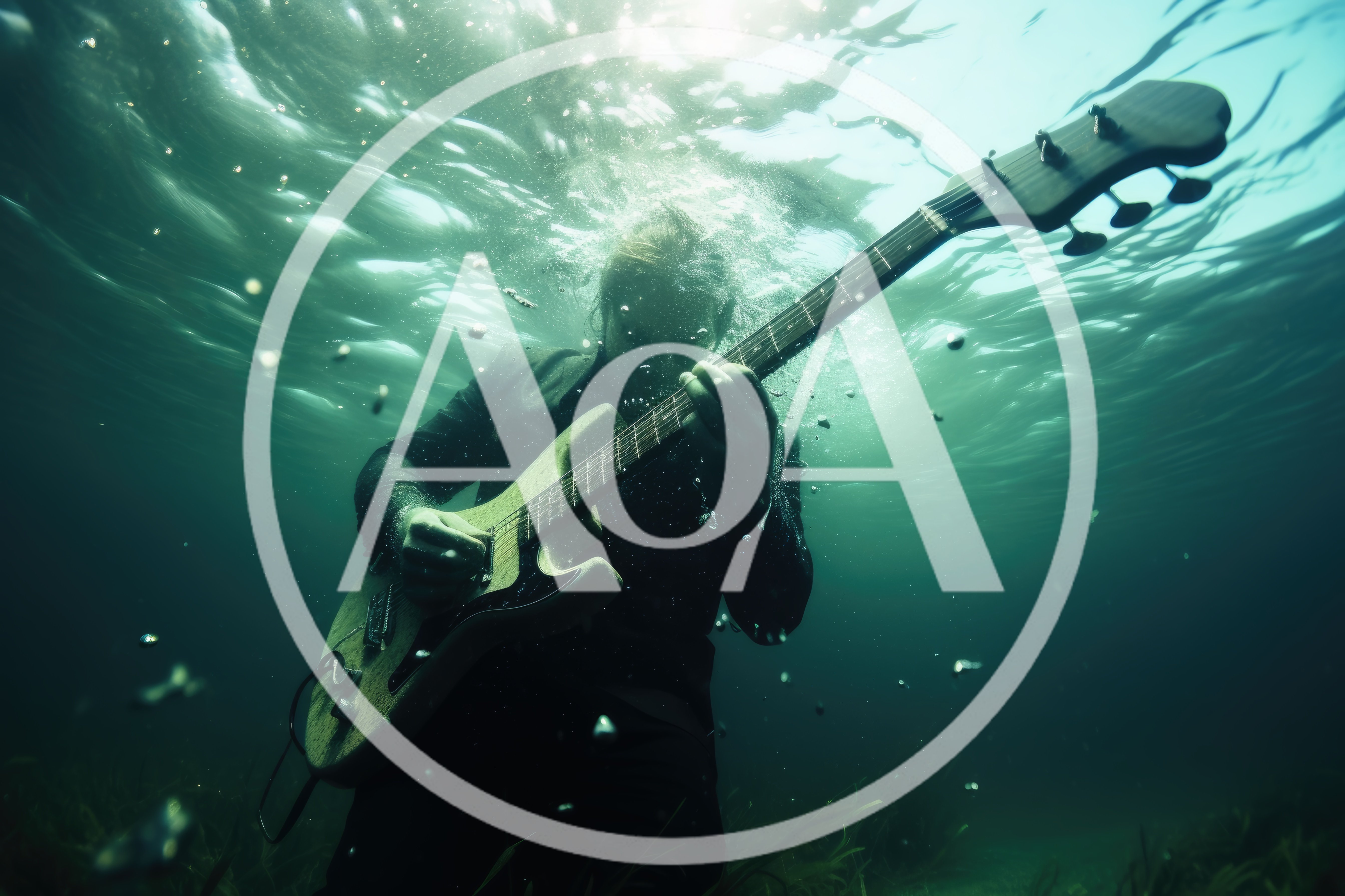 Man Playing Electric Guitar Underwater