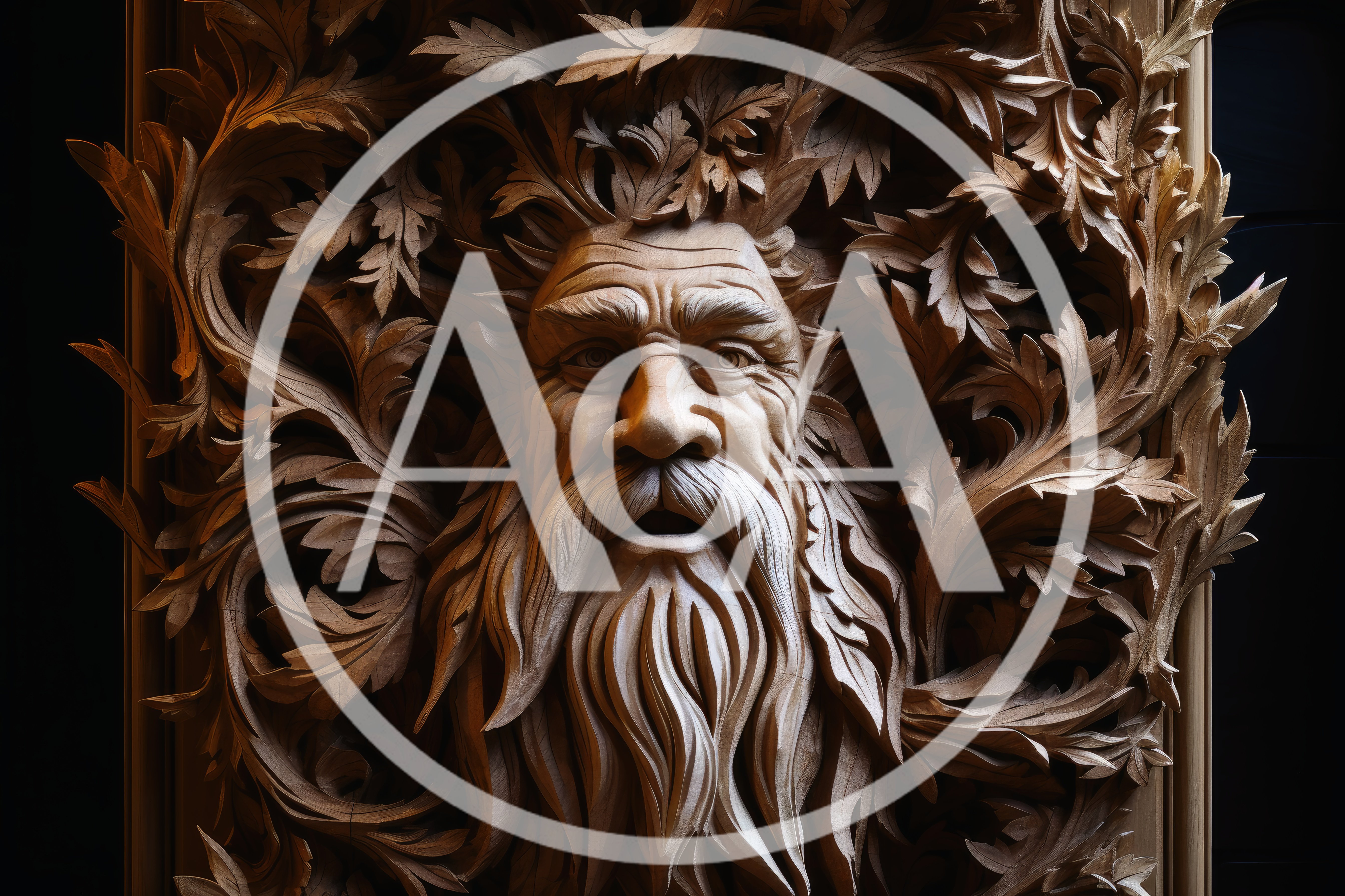 Intricate Green Man Wood Carving Sculpture