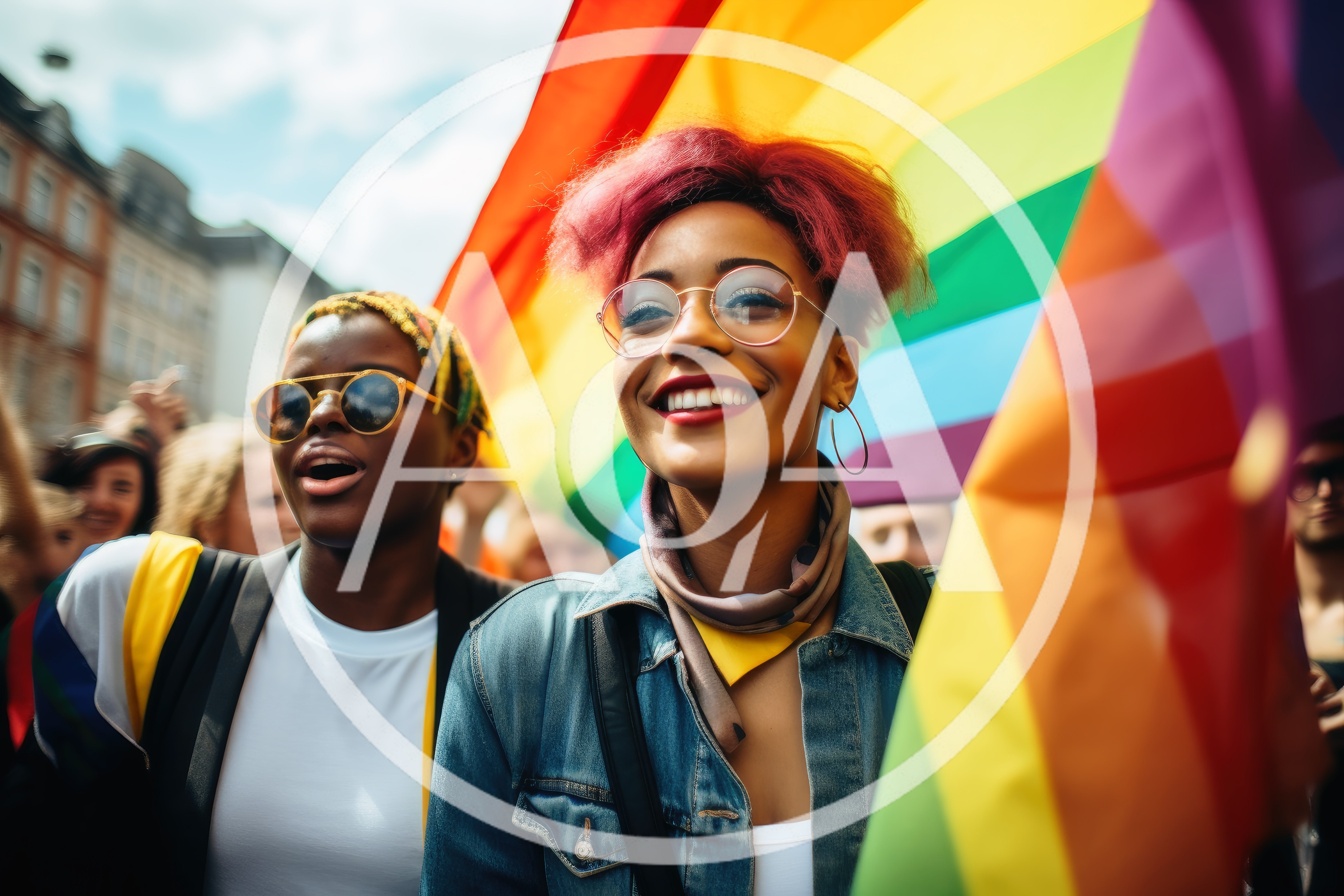 Diverse Young Women Celebrating At Pride Parade