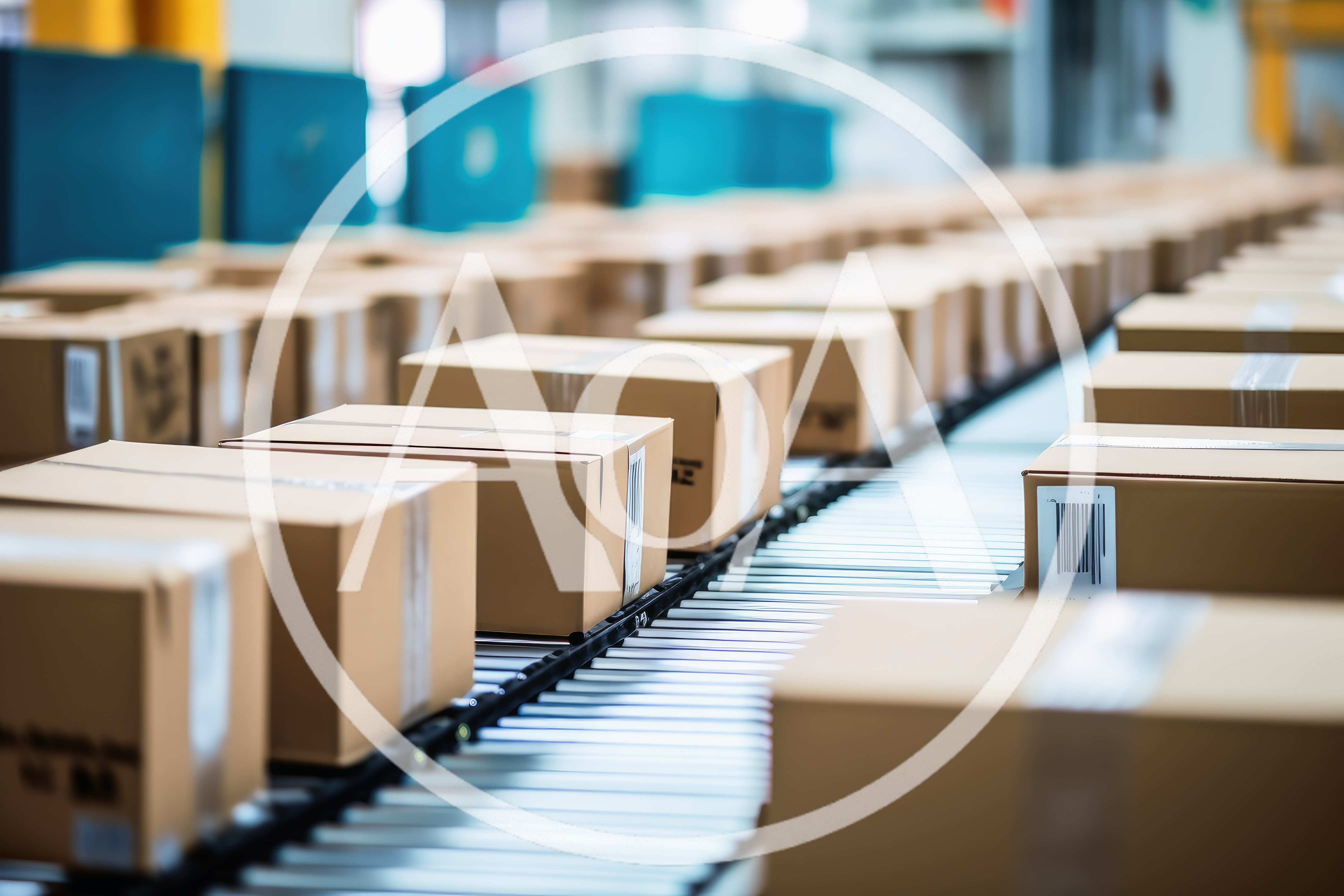Cardboard Boxes Moving Along An Automated Warehouse Conveyor Belt
