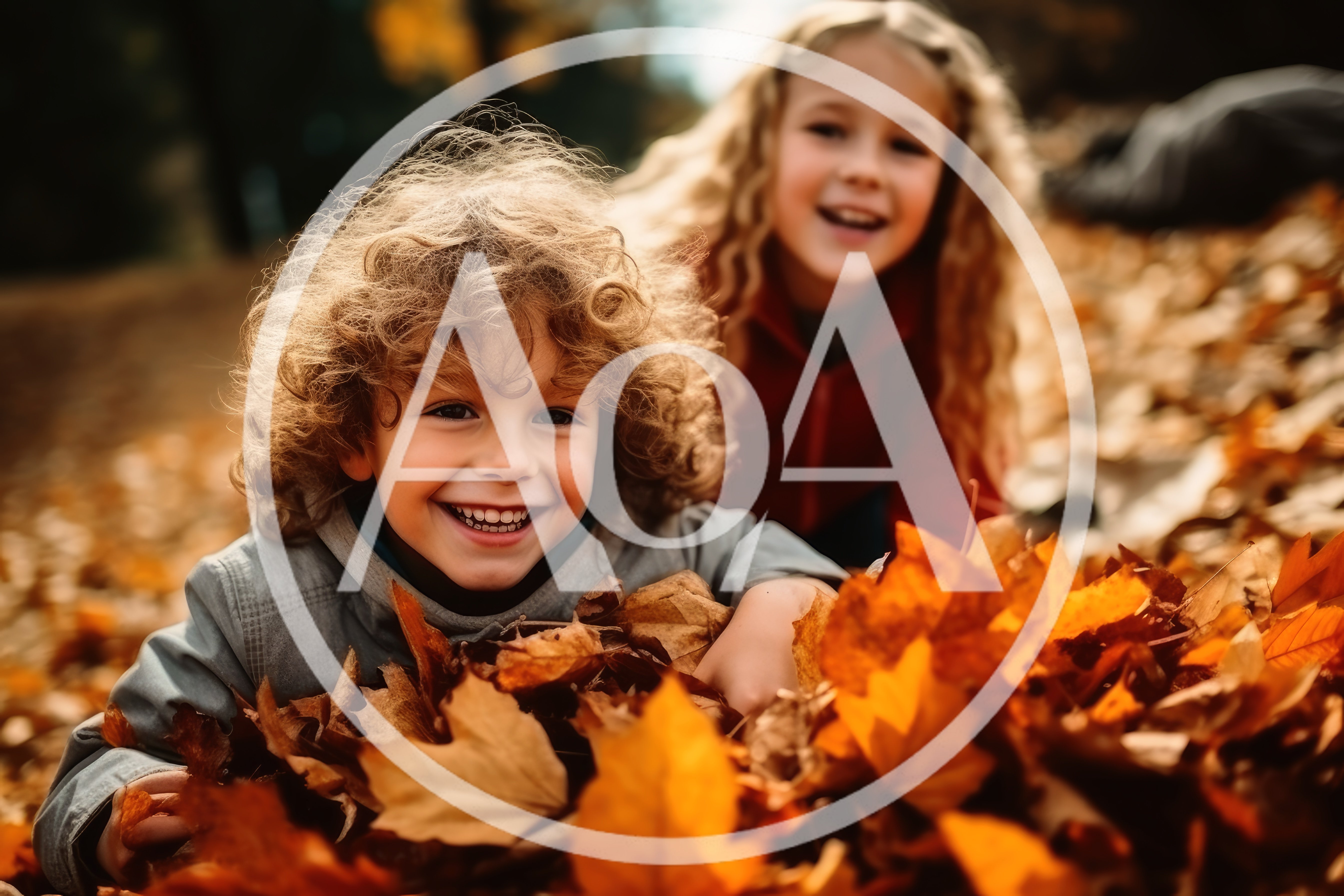 Happy Children Playing In Autumn Leaves