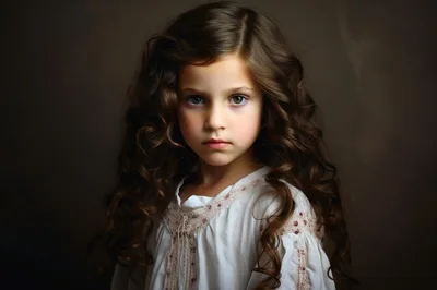 Portrait Of A Young Girl With Long Curly Hair